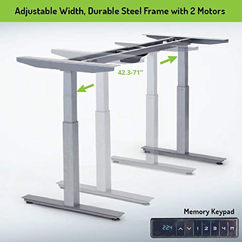 Rise UP Dual Motor Electric Adjustable Height Width Standing Desk Frame with Memory Premium Quality sit Stand up Ergonomic Home Commercial Office Desk Base Legs Base Table no Desktop Computer Gray
