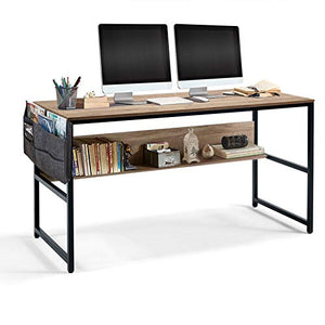 Linsy Home Computer Desk with Bookshelf and Storage Bag, 55 Inch Study Writing PC Laptop Table, Home Office Desk, Modern Simple Design, Wood