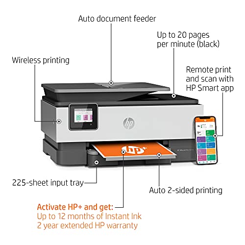 HP OfficeJet Pro 8035e All-in-One Wireless Color Printer (Basalt) for home office, with 12 months Instant Ink with HP+ (1L0H6A)