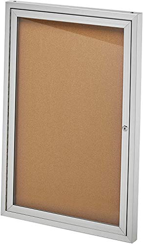 Adir Enclosed Bulletin Board - Single Door Locking Cork Board Display Board for Home, School, Office, and More. 24"x36" (Silver / Cork)