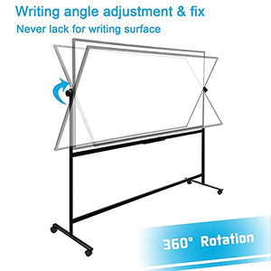 VISTECH 70x38 Large Mobile Whiteboard, Height Adjust 360 Degree Rotation Double Sided Magnetic Dry Erase Board with Black Stands, Rolling White Board on Wheels for Office Home Gym and Classroom