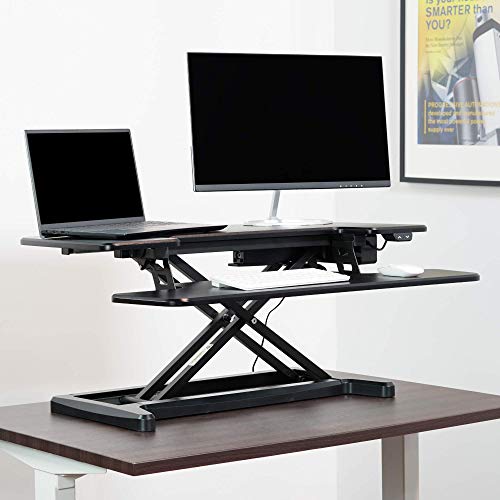 Electric Adjustable Computer Standing Desk Converter, Workstation for Home Office, 37"x20" Stand up Desk Riser, 55 lbs
