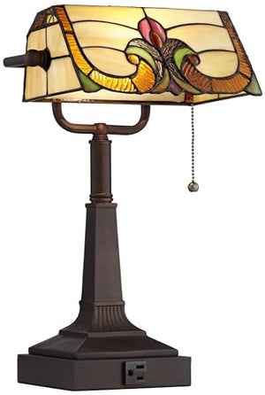 Robert Louis Tiffany Fleura Bronze Banker Desk Lamps Set of 2