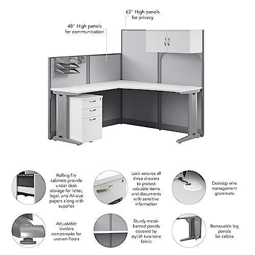 Bush Business Furniture Office in an Hour L Shaped Cubicle Desk with Storage, Drawers, and Organizers | Modern Computer Table Set, 65W, Pure White