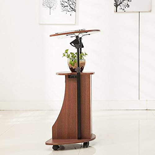 Adjustable Rolling Laptop Cart Sit-to-Stand Teacher Podium Desk Steel Frame Mobile Standing (Brown, 55x40x116cm)