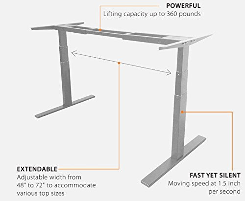 ActiveDesk Standing Desk with Electric Adjustable Height 24.5-50 inches (Dual Motors), Grey Frame - Solid White Classic Table Top Size 53" x 30"