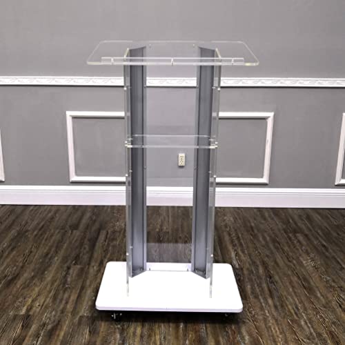 FixtureDisplays Clear Acrylic Plexiglass Podium with Curved Steel Sides - 14310-NF