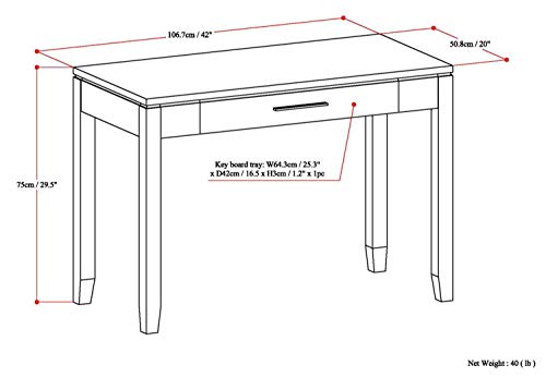 SIMPLIHOME Cosmopolitan SOLID WOOD Contemporary Modern 42 inch Wide Home Office Desk, Writing Table, Workstation, Study Table Furniture in White