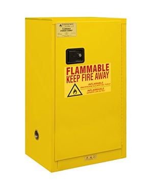 Durham 1016M-50 Welded 16 Gauge Steel Flammable Safety Manual Door Cabinet, 1 Shelf, 16 gal Capacity, 18" Length x 23" Width x 44" Height, Yellow Powder Coat Finish