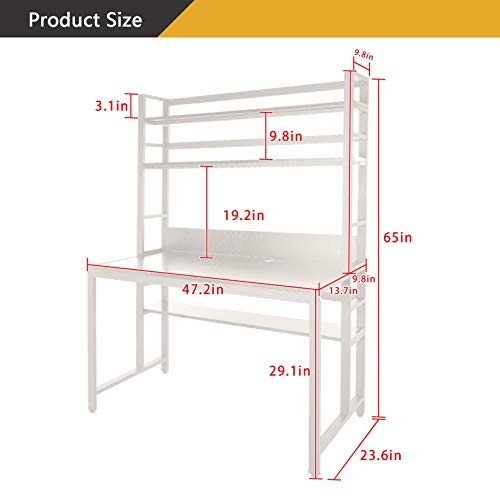 Computer Desk 47” with Bookshelves 2 in 1,Study Writing Table Desk for Bedrooms/Living Room,Home Office Corner Gaming Table PC Laptop Workstation,Makeup Vanity Console Table W/Storage Shelves (White)