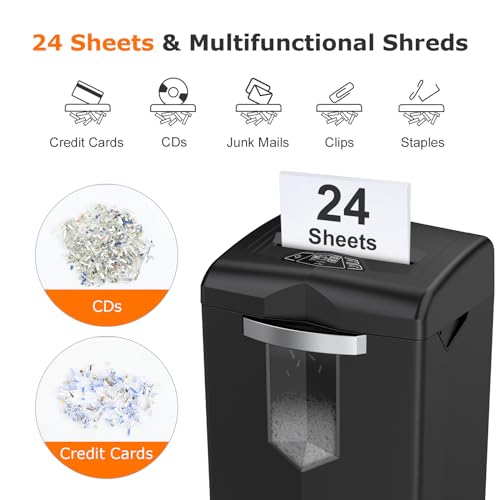 Bonsaii Heavy Duty Paper Shredder, 24 Sheet Crosscut for Commercial Use, Anti-Jam System, P-4 High Security - C144-D