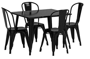 Flash Furniture 31.5'' Square Black Metal Indoor-Outdoor Table Set with 4 Stack Chairs