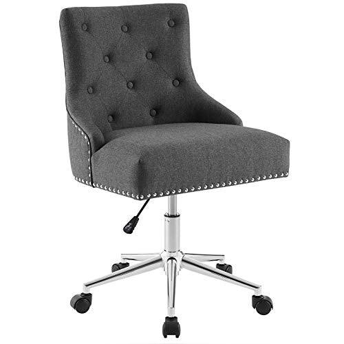 Modway Regent Tufted Button Upholstered Fabric Swivel Office Chair with Nailhead Trim in Gray
