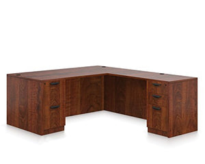 Offices To Go Double Pedestal L Shape Desk in American Dark Cherry Finish
