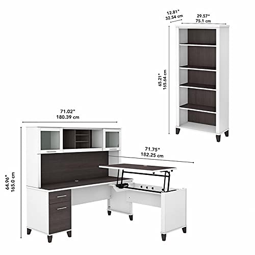 Bush Furniture UrbanPro Sit to Stand L Desk Set with Bookcase in White/Gray - Engineered Wood