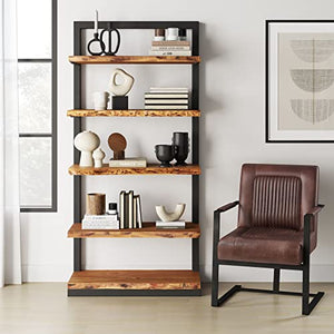 Jofran Inc. Acacia Hardwood Live Edge Bookcase, 5 Shelf, 35''Wx14''Dx71''H, Natural Finish