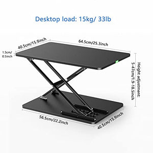 Standing Desk Converter 25.4inch Height Adjustable Sit to Stand Up Desk Riser Home Office Desk Workstation for Monitors Laptop (Color : Black)