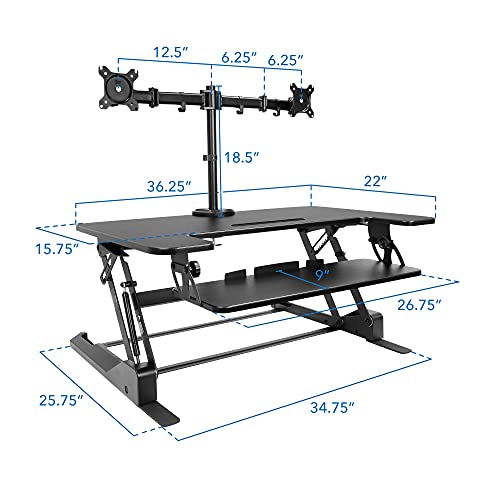 Mount-It! Standing Desk Converter with Dual Monitor Mount - Height Adjustable 36 Inch Sit Stand Workstation - Black (MI-7934)