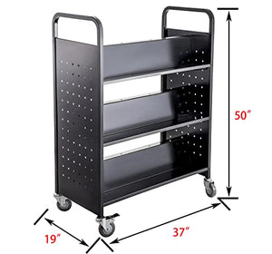 Zero One Rolling Book Cart 200LBS Double Sided 6 Tier Shelves Black