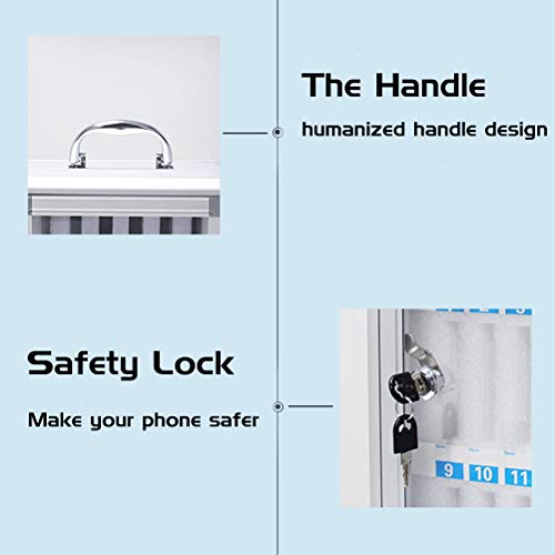 Ozzptuu 60 Slots Aluminum Alloy Pocket Chart Storage Cabinet for Cell Phones,Wall-Mounted with a Locked,Can be Carried by Hand
