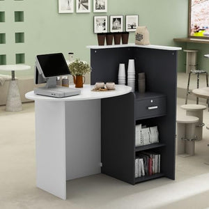 MOUMON Retail Reception Counter Desk with Lockable Drawer, White/Dark Grey (47.7" W x 23.6" D x 43.3" H)