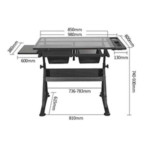 Lgan Tiltable Drawing Table, Adjustable Art Desk, with Storage Craft Table, Drafting Table Glass Panel, Child Adult Drawing Desk