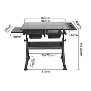 Lgan Drafting Table with Storage, Height Adjustable Tiltable Art Desk, Glass Panel Drawing Desk, for Work Study Painting Craft Table