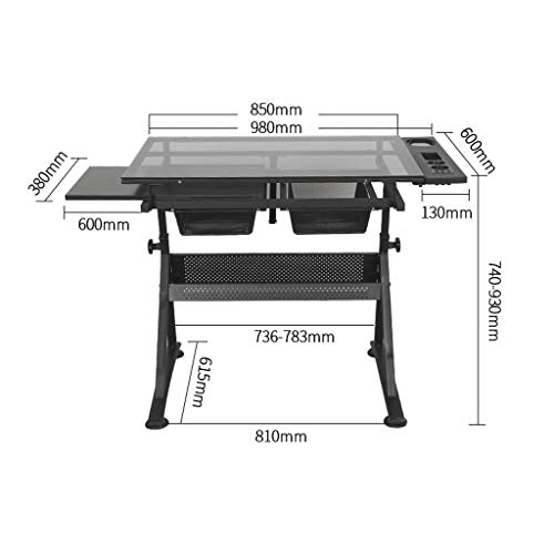 Lgan Drafting Table with Storage, Height Adjustable Tiltable Art Desk, Glass Panel Drawing Desk, for Work Study Painting Craft Table