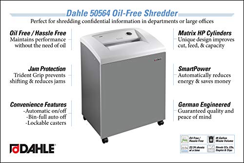 Dahle 50564 Oil-Free Paper Shredder with Jam Protection, SmartPower, German Engineered - 22 Sheet Max - Security Level P-4 - 5+ Users
