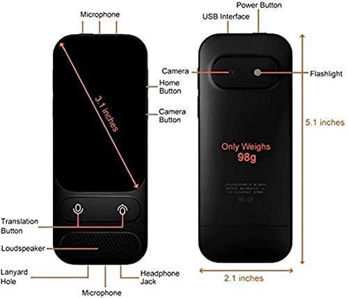 Smart Voice Translator Device 45 Languages Voice Interpreter 3.1 Inch Display (Black)