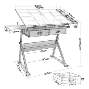 VejiA Folding Adjustable Drafting Table with Storage Drawer
