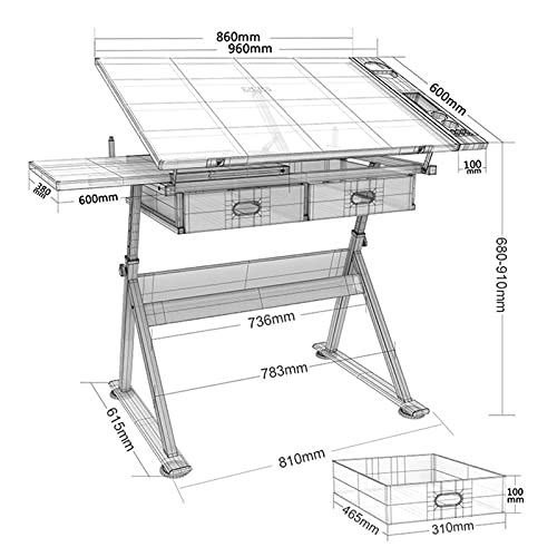 VejiA Folding Adjustable Drafting Table with Storage Drawer