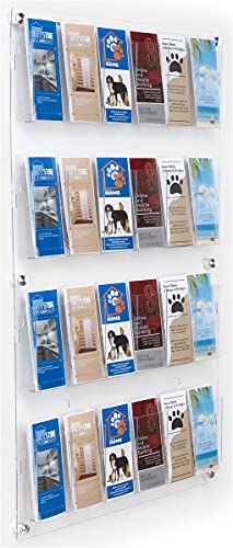 Displays2go Acrylic Wall-Mount Brochure Rack, 4-Tiered, 12-24 Adjustable Pockets - Clear
