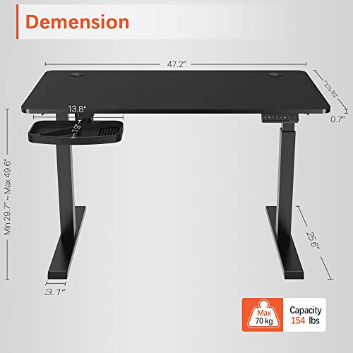 PUTORSEN Electric Height Adjustable Standing Desk, 48 x 24 Inches Sit Stand Home Office Table with Splice Board, Black Frame/Black Top Stand Up Computer Desk with Memory Preset Controller