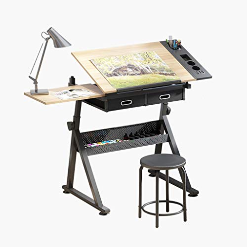 Lgan Drafting Table with Storage, Height Adjustable Tiltable Art Desk, Maple Panel Drawing Desk, for Work Study Painting Craft Table