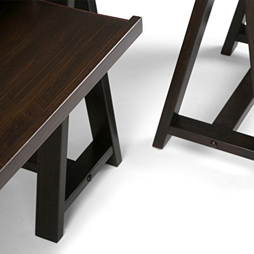 Simpli Home 3AXCSAW-10-BR Sawhorse Solid Wood Modern Industrial 84 inch Wide L-Shape Corner Desk in Dark Chestnut Brown