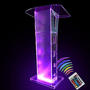 None Transparent LED Lectern Podium Stand with Remote Control - Church School Hotel Podium