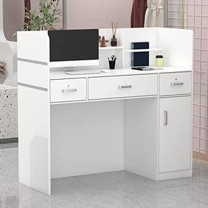 AGOTENI Reception Desk with Open Shelf & Drawers, Lockable Drawer, Wooden Counter (White)