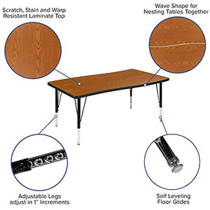 Flash Furniture 28"W x 47.5"L Rectangular Wave Collaborative Oak Thermal Laminate Activity Table - Height Adjustable Short Legs