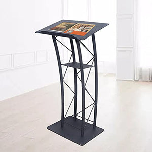 BINELUCOLU Metal Podium Stand, Black Curved Pulpit Lectern with Storage Holder - Ideal for Speeches, Churches, and Ceremonies