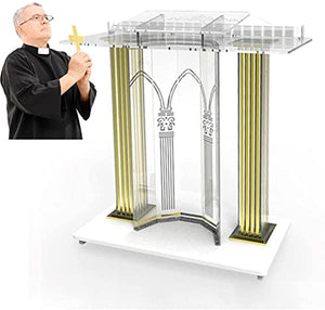 JOuan Clear Acrylic Church Podium Stand with Wheels