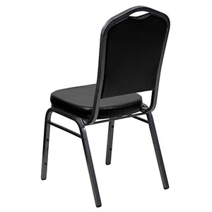 LIVING TRENDS 10 Pack Marvelius Crown Back Stacking Banquet Chair - Black Vinyl/Silver Vein Frame