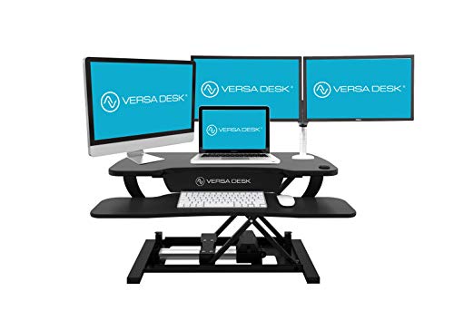 VersaDesk Power Pro USA Manufactured | Electric Height-Adjustable Desk Riser | Standing Desk Converter | Sit to Stand Desktop with Keyboard + Mouse Tray | 36" X 24" | All Black