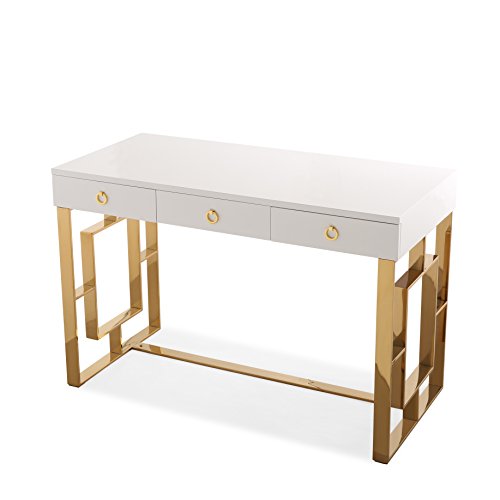 Tov Furniture Audrey Collection Lacquer, 3 Drawer Desk, White