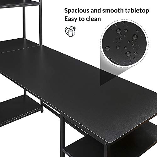 Depointer Life Home Office Desk 63" x 35.4" Computer Desk,Student Study Table with 9 Open Bookshelf,Home Office Desk,Multipurpose PC Workstation,Easy Assemble,Black