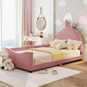 None Twin Size Daybed with Rabbit Ear Shaped Headboard, Upholstered, Sturdy Frame - Little Bedroom