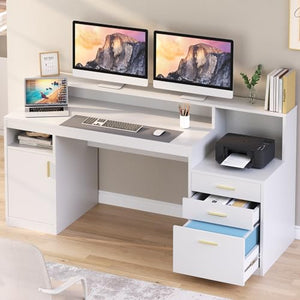 YOMILUVE Executive Computer Desk with Storage Shelves & File Drawer
