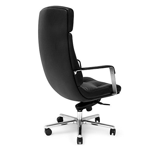 Perot Genuine Leather Aluminum Base High Back Executive Chair - Black