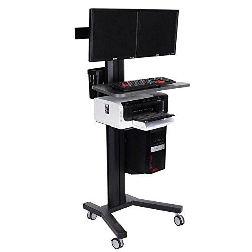 LEESONS Portable DUAL-Monitor Holder PC Mobile Cart Computer Printer Workstation - Black