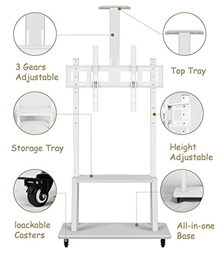 YokIma White TV Stand for 32-70 Inch TV On Wheels with 3 Shelf